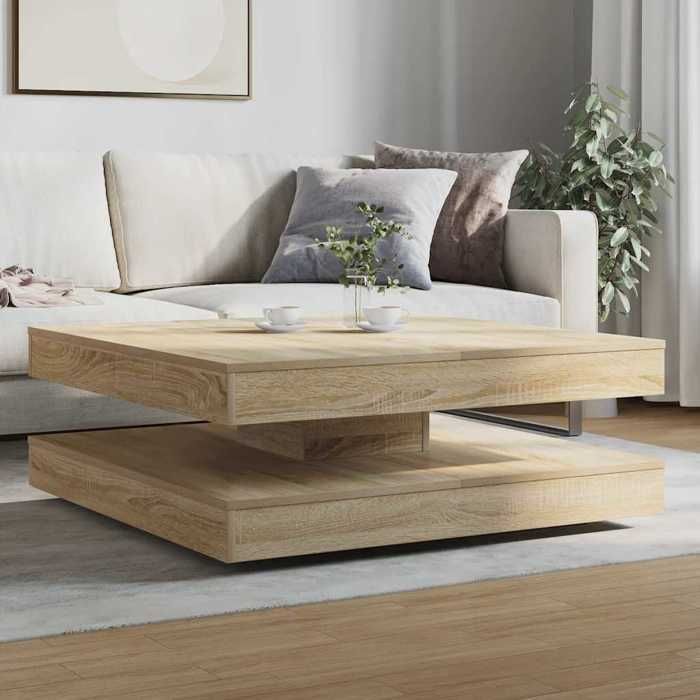 VidaXL 360-degree Rotating Coffee Table Sonoma Oak 90x90x34.5 Cm, Side Table, Living Room Table, Modern Coffee Table, 3321353