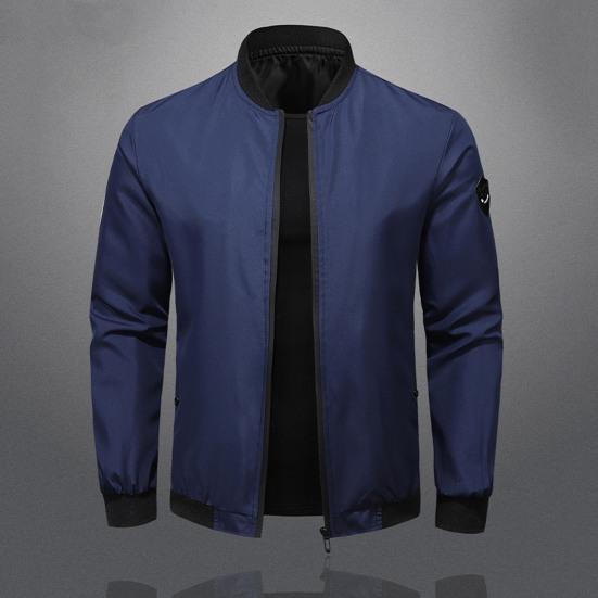 Fall Winter Men Jacket Stand Collar Zip-up Smooth Surface Solid Color Plus Size Loose Thin with Pockets Father Business Travel Coat Mid-aged