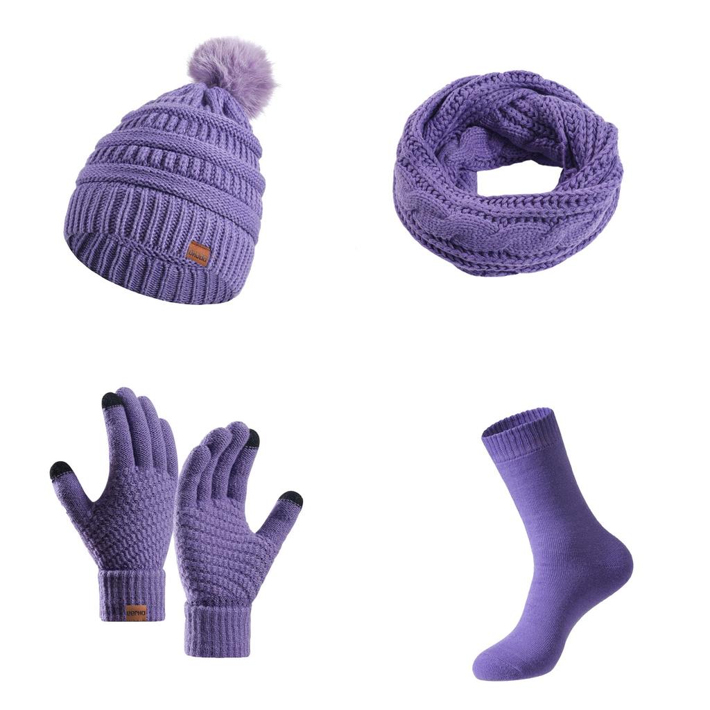 Парная теплая шерстяная шапка, вязаная плюс бархатная утолщенная взрослая шапка, шарф, перчатки, носки, комплект из четырех предметов