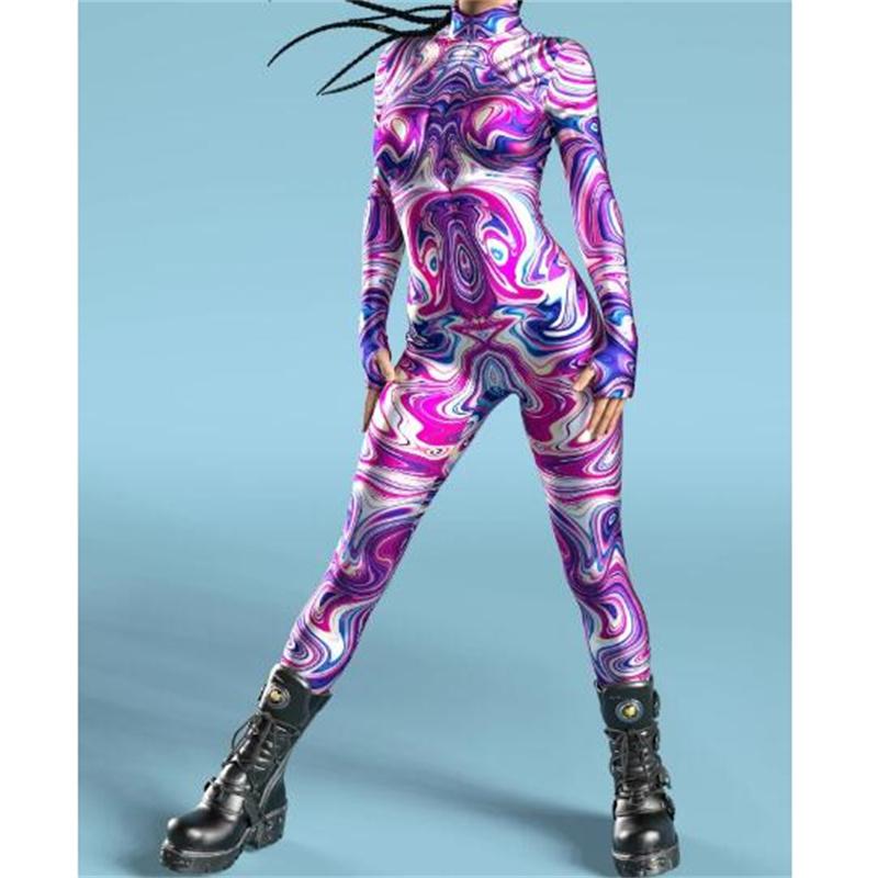 Новый Хэллоуин вечеринка абстрактная геометрия 3D принт женский сексуальный обтягивающий комбинезон карнавальные костюмы косплей нарядное боди 2024