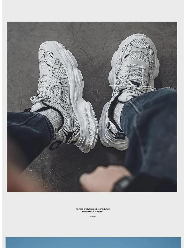 Мужские осенние дышащие повседневные кроссовки 2024 года — легкие, нескользящие, модные туфли на толстой подошве