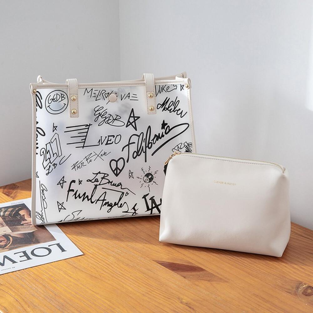 Легкая роскошная сумка. Новый нишевый дизайн. Полупрозрачная желейная сумка с граффити. Сумка с граффити. Длина 33 см, ширина 12 см, высота 28 см.