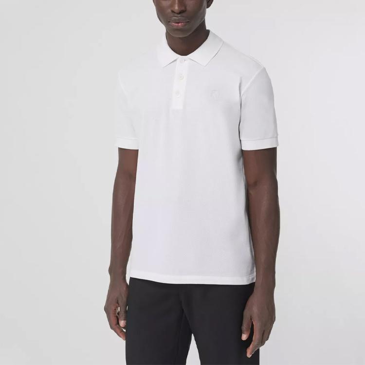 Men's Burberry SS21 Pattern Cotton Short Sleeve Polo Shirt White 80431231