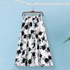Women Skirt Elastic High Waist A-Line Skirt Rose Flower Print Midi Skirt with Pleated Hem Work Leisure Daily Wear