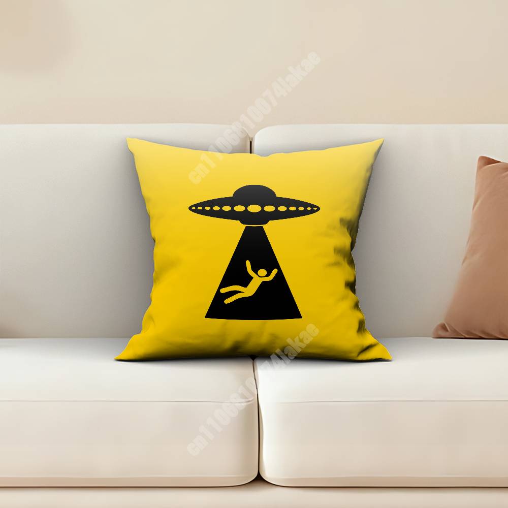 Alien Caution Sign Area UFO Sofa Couch Pillow Cover Cushion Case Home Bedroom Decoration