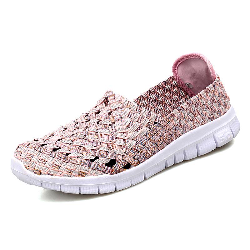 Women Sneakers Summer Breathable Lightweight Slip On Women Flat Shoes Female Loafers Manual Woven Shallow Women Casual Shoes