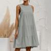 Summer Plus Women's Round Neck Sleeveless Patchwork Solid Color Loose Cotton Linen Dress