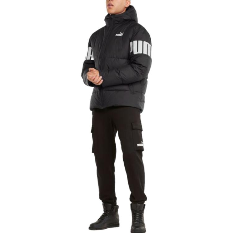 Puma Теплая спортивная повседневная куртка с капюшоном и принтом букв, мужская куртка черного цвета 587692-51