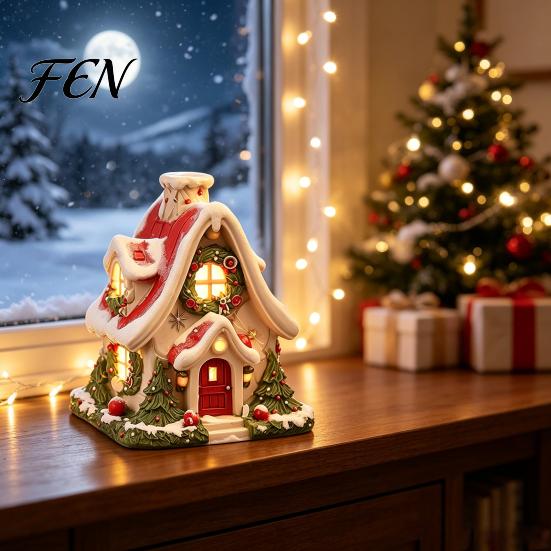 Winter Resin Snow House Ornament Christmas Incense Burner, Backflow Holder, Handcrafted Miniature Decorative Buildings Festive Xmas Desktop