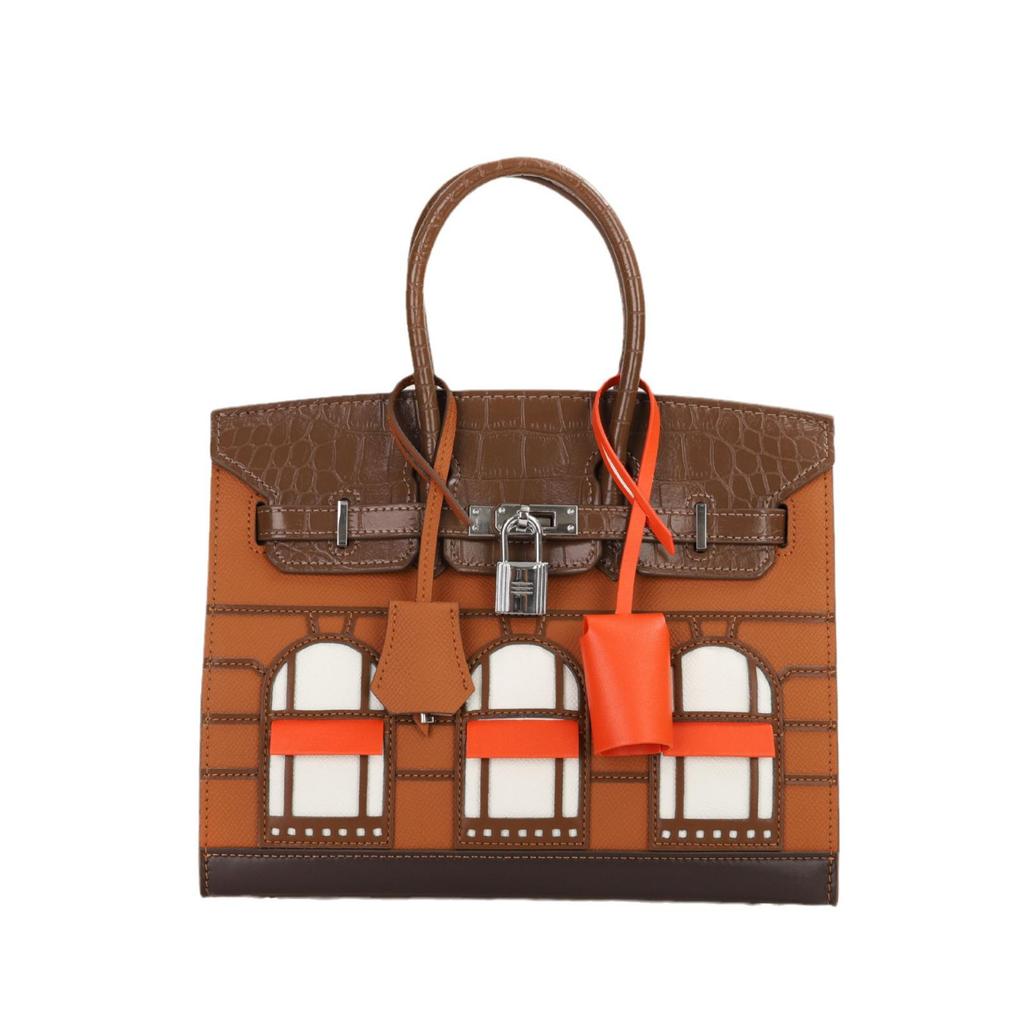 Cowhide Crocodile Contrast Color Platinum Shoulder Handbag - Genuine Leather Women's High-End Messenger Bag