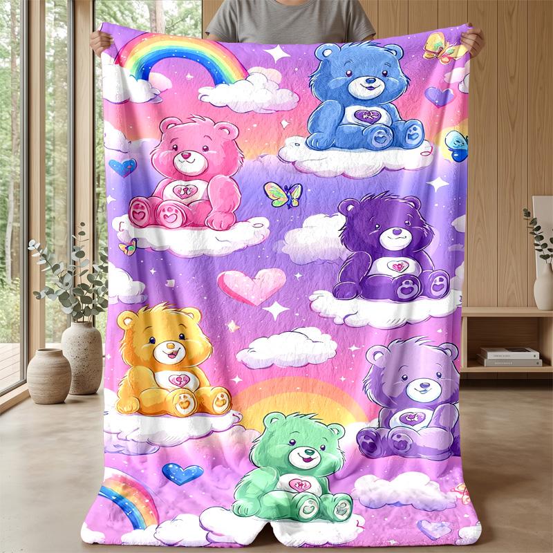 Care Bears Cozy Flannel Blanket, Comfortable Warm Throw Blanket for Bedroom Sofa Home Use