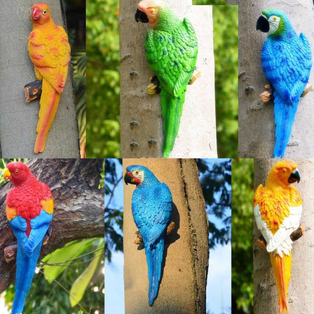 Resin Decor Craft Decoration Simulation Parrot Bird Sculpture Wall Hanging Garden Decoration