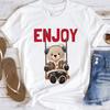 Enjoy Bear On Swing Women's Short Sleeve T-Shirt Summer Casual Printed Regular Top Cute Cartoon Pattern Women's Fashion T-Shirt