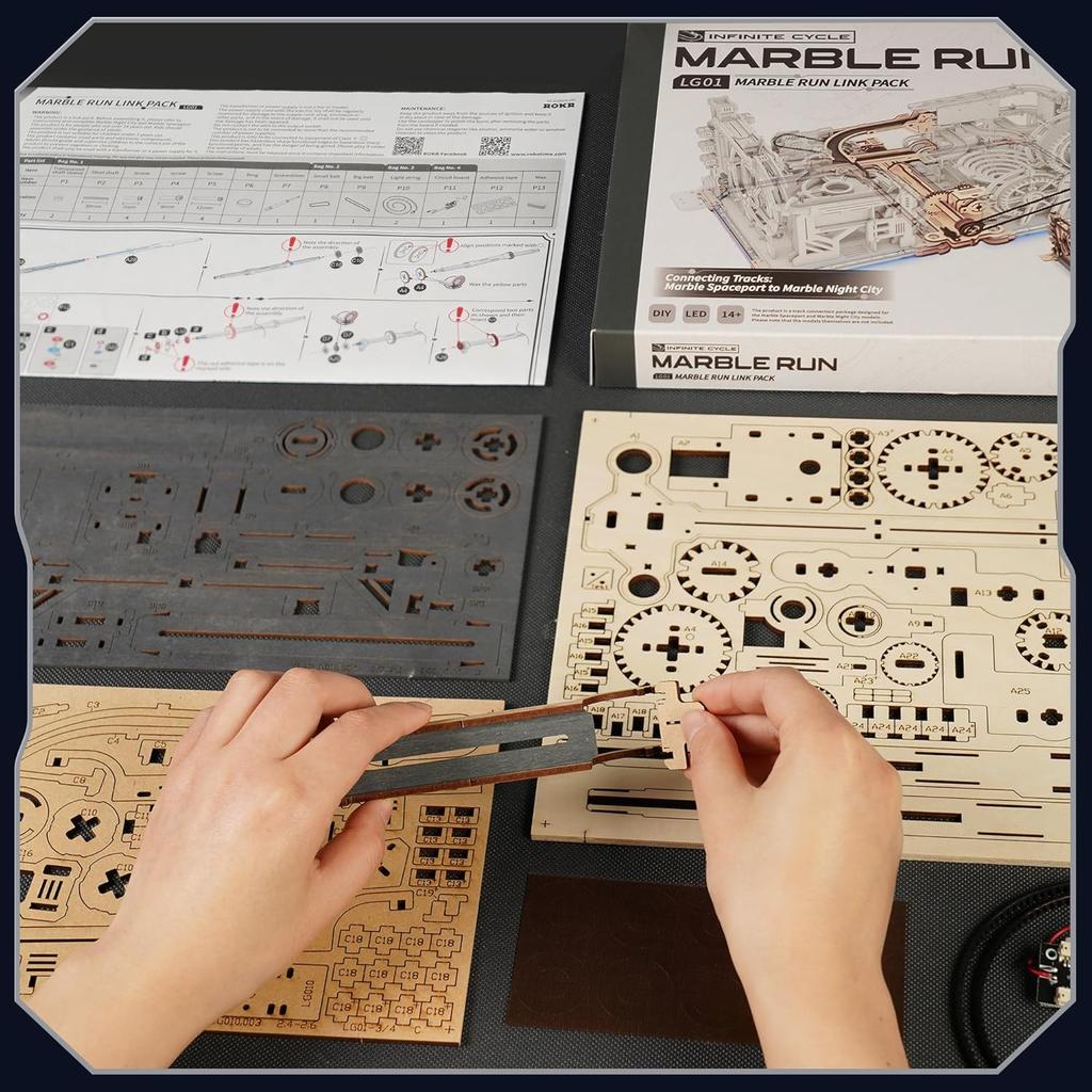 Robotime Rokr Marble Track Connecting Component Kit for Marble Night City and Marble Spaceport Marble Run Link Pack for Adult