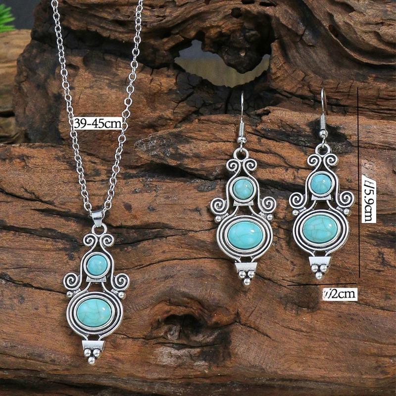 GemChic Женское новое винтажное ожерелье с подвеской из бирюзового сплава, комплект из двух предметов, классический подарок на день рождения, Рождество