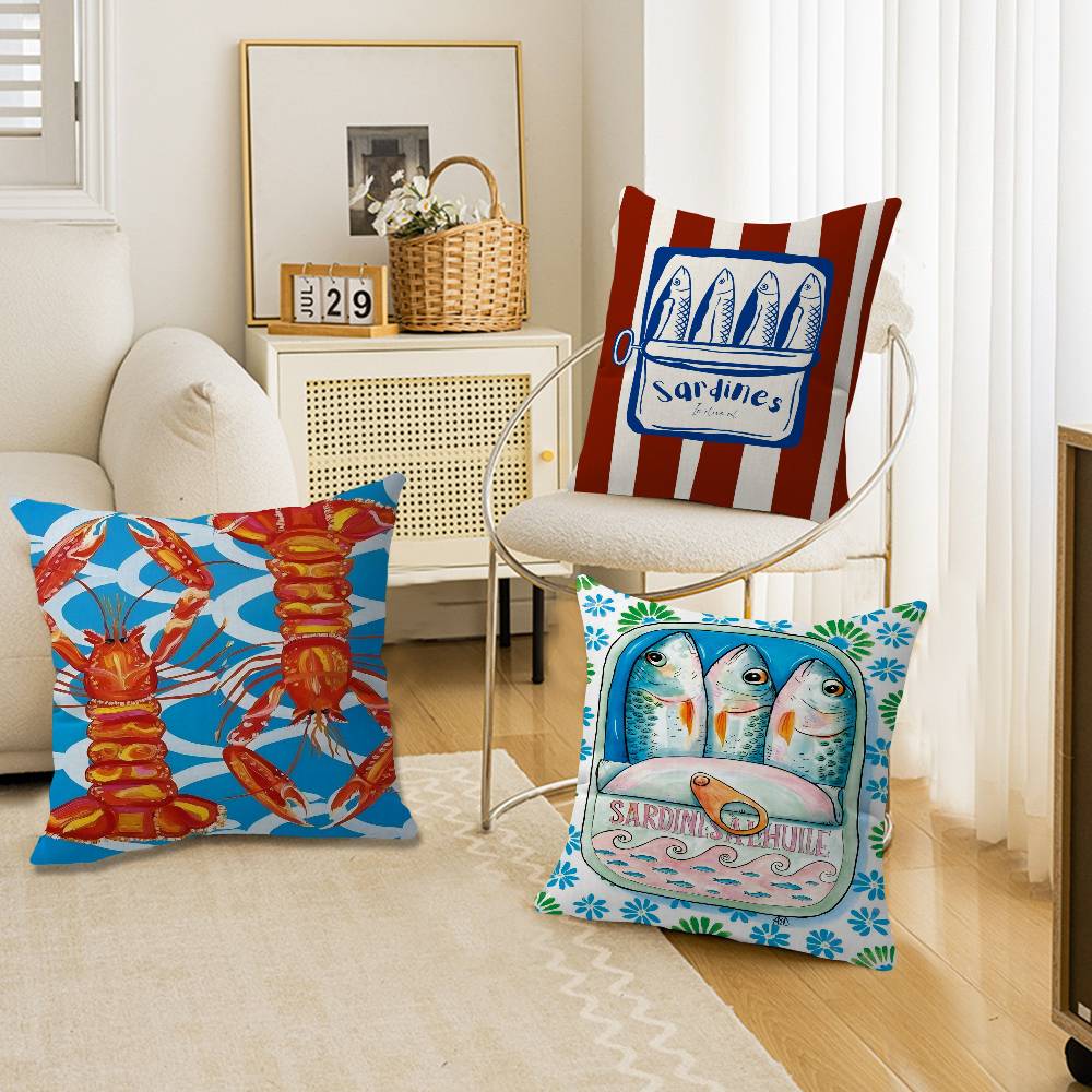 Colorful Sardine Lobster Fish Office Cushion Pillowcase Car Cushion CoverXCM Lumbar Pillowcase Sofa Pillowcover