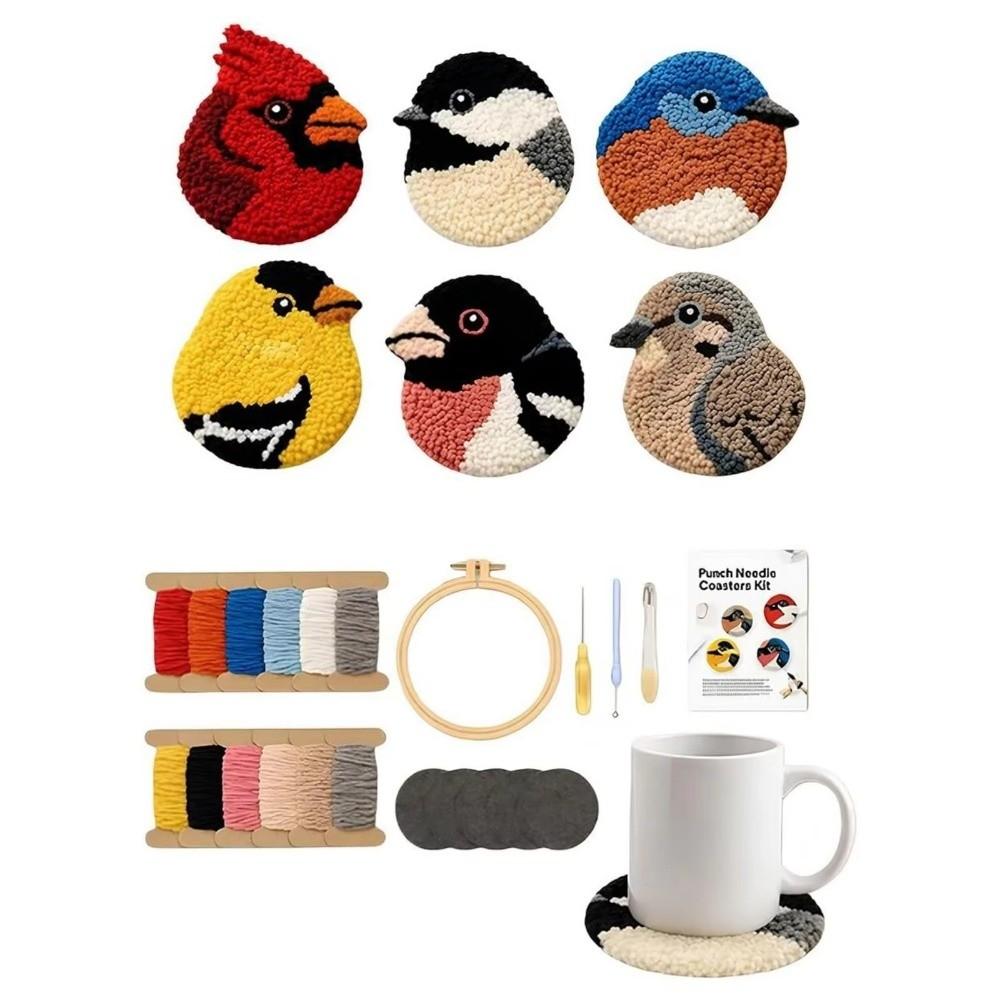 Soft Embroidery Coaster Kit Handmade Bird Coaster Kit Bird Coasters Punch Needle Kit Home Decor