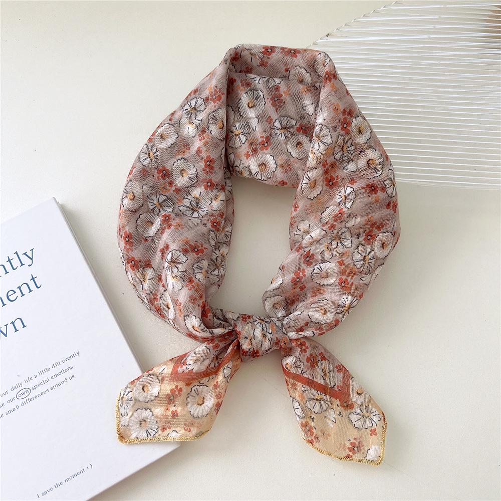 58 Цветочный Хлопково-Льняной Шарф: Корейский шейный платок с мелким цветочным принтом на весну, лето, осень - Универсальная повязка на голову и головной платок