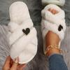Fashion Fashion Crystal Cross Strap Fur Slippers for Women Cozy Warm Fluffy Winter Slippers Woman Open Toe Soft Plush Indoor House Shoes