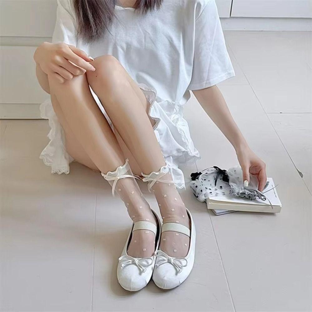 Soft Lolita Socks Crystal Silk Long Socks Comfortable Polka Dot Sock Girls