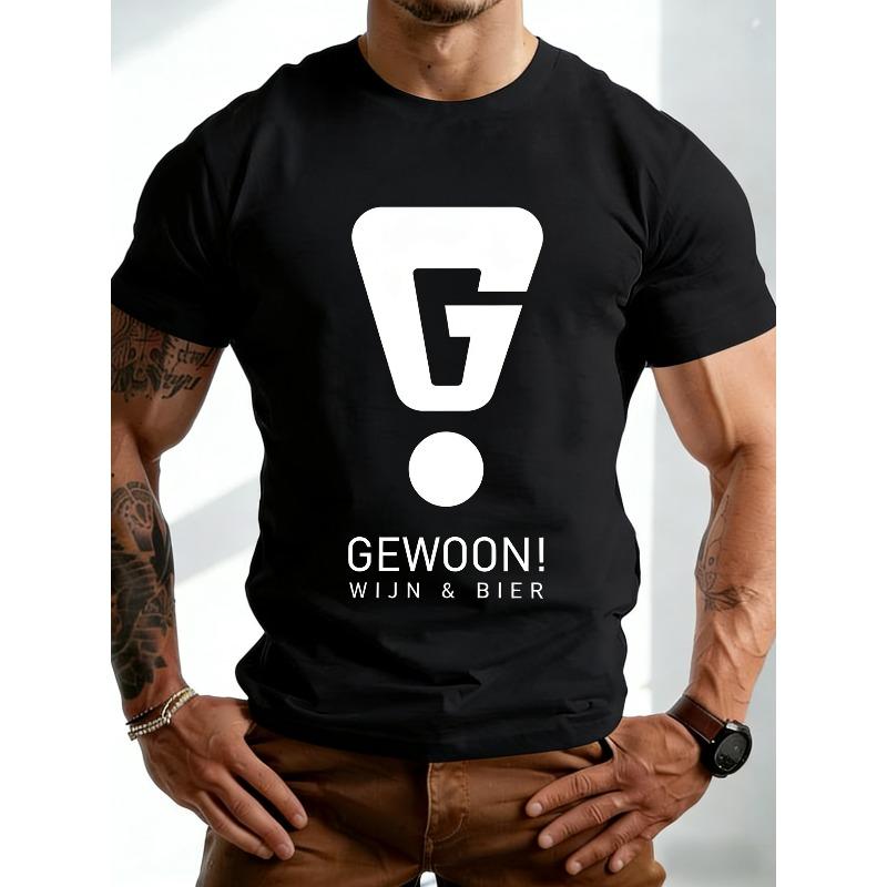 Европейские размеры Лето Минималистичный стиль "GEWOON!""" Взрослая футболка, Креативный дизайн с принтом буквы в виде восклицательного знака"""