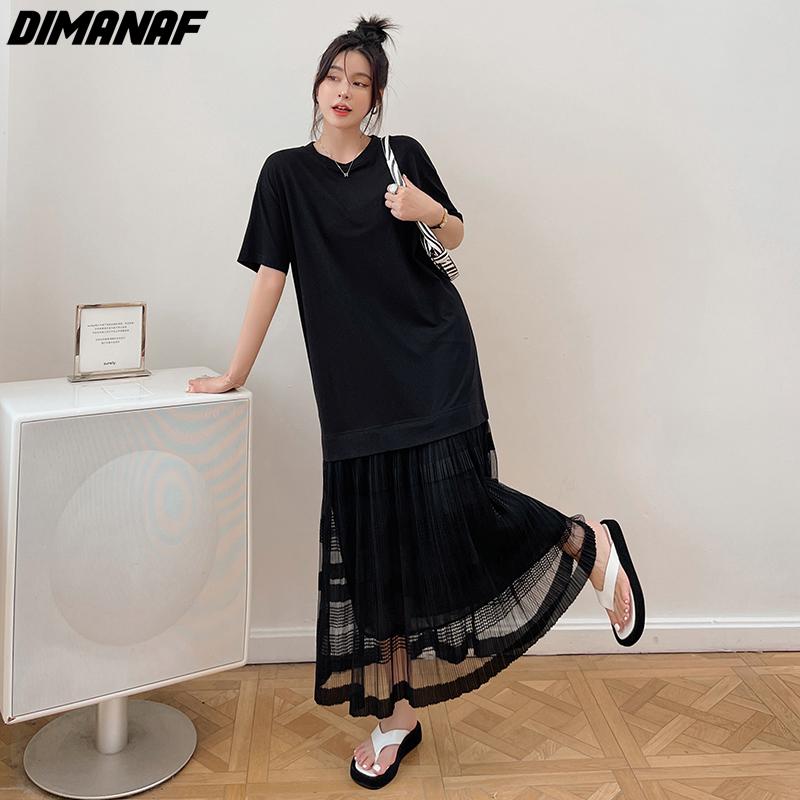 Dimanaf Женское длинное платье Лето Плюс Размер Модная Сетка Черное Свободное Повседневное Oversize