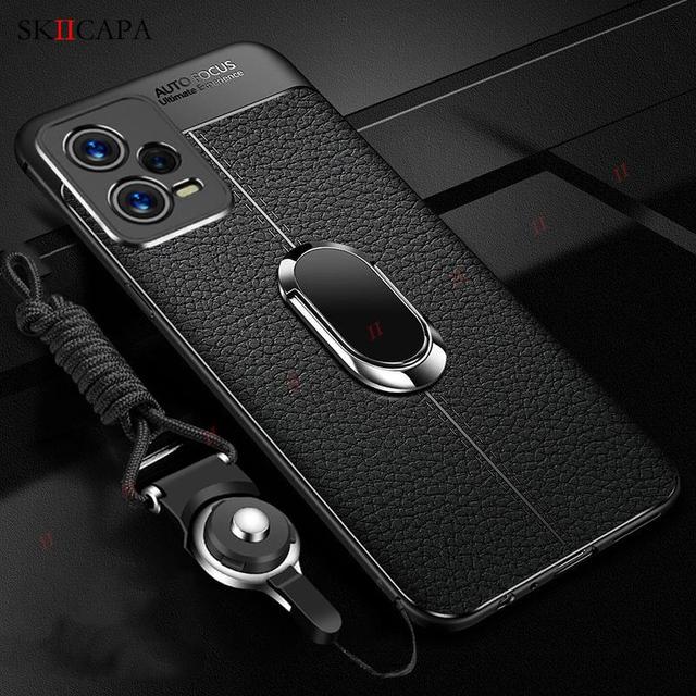 Litchi Leather Texture Magnetic Ring Phone Case For Xiaomi POCO X5 Pro 5G Lychee Soft Silicone Necklace Lanyard Cover For Poco X4 M4 Pro F4 GT X3 NFC