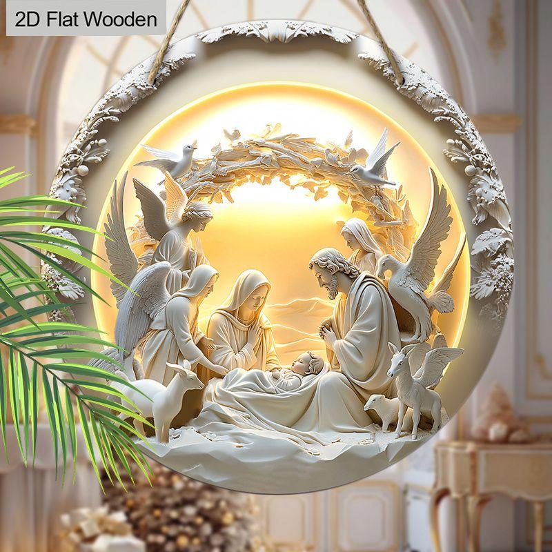 Подвеска «Святая ночь», украшение для стен или дверей дома, плоская деревянная 2D, рождественское украшение, подарки для друзей и семьи