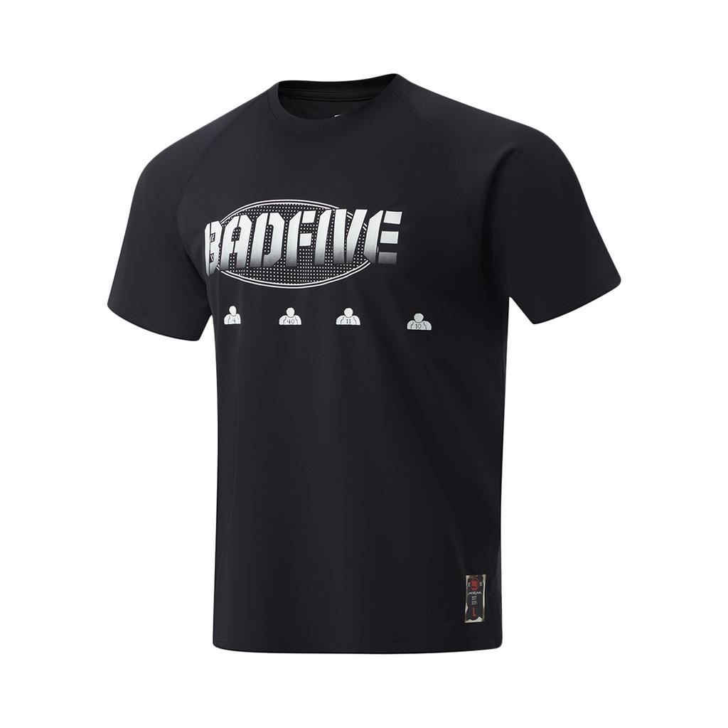 Li-Ning Футболка с коротким рукавом и принтом букв Badfive, быстросохнущая, дышащая, с круглым вырезом, мужская, черная ATSU079-6