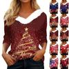 Рубашки с рукавом 3/4 для женщин, рождественские футболки с графическим принтом, блузки, повседневные базовые топы на пуговицах больших размеров, пуловеры