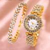 Luxury Rhinestone Quartz Watches Silver Watch Bracelet Set Vintage Rose Gold Watch  Casual Wear