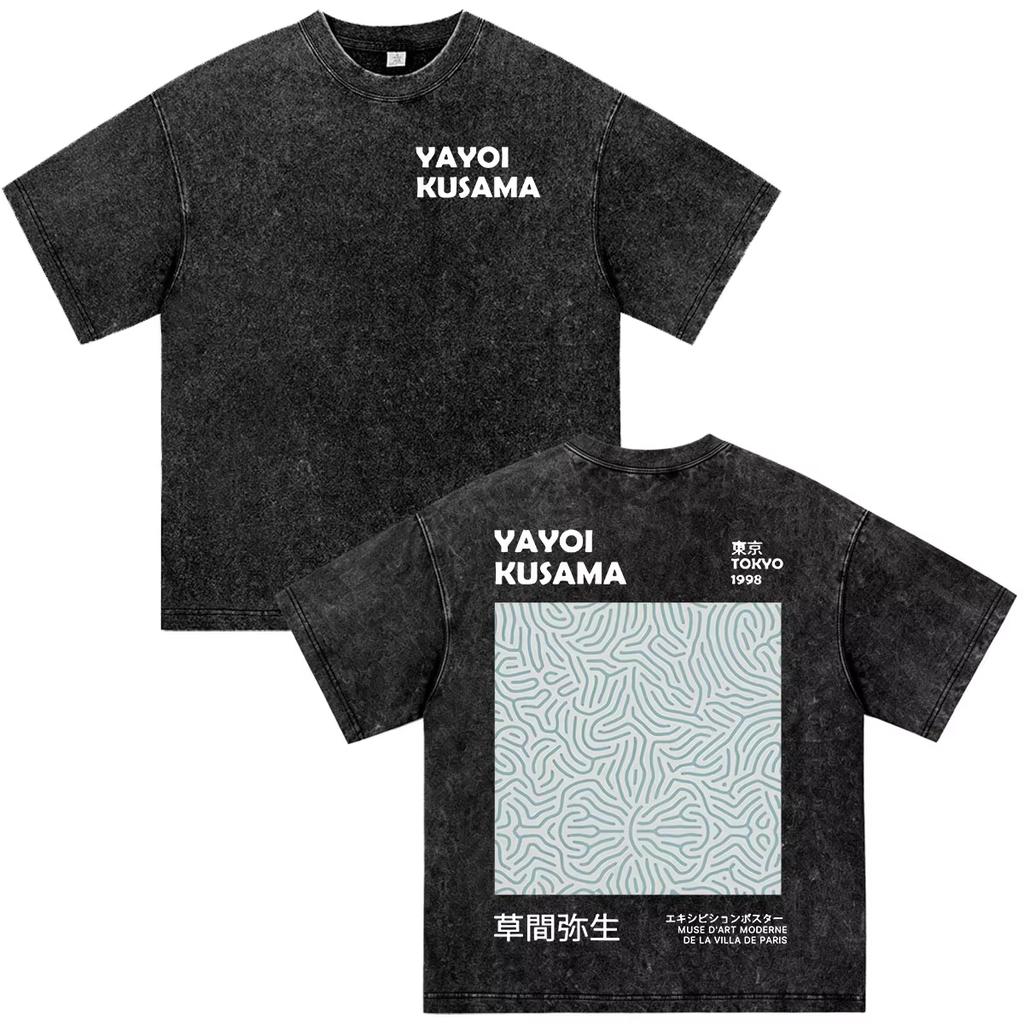 2026 Japanese Artist Yayoi Kusama Mushroom Art Show Vintage Washed T Shirt Men Women Hip Hop Punk Streetwear T-shirt Print Crew Neck Casual T Shirt
