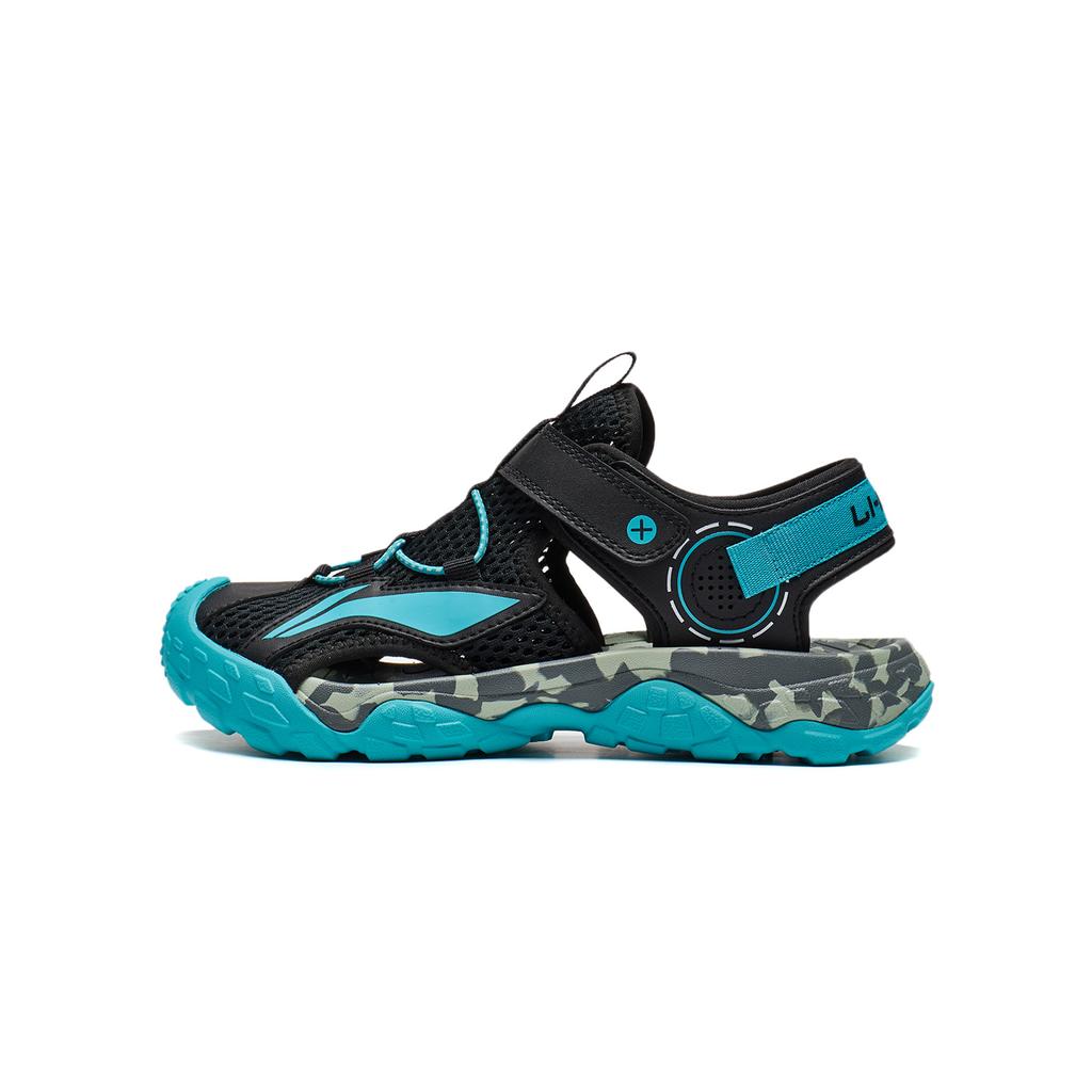 Li Ning Kids Sports Lifestyle Synthetic Leather Fashion Simple Versatile Lightweight Shock Absorbing Low Top Sandals Kids Sandals Black YKUT032-13A