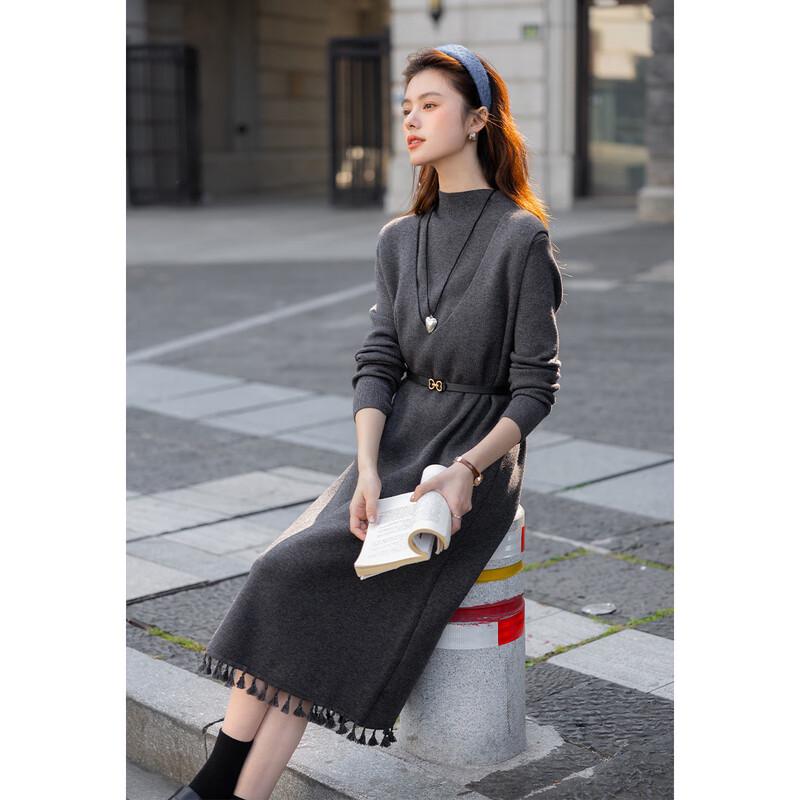 Mokana Women's Winter Long-Sleeve Layered Fringe Dress Set