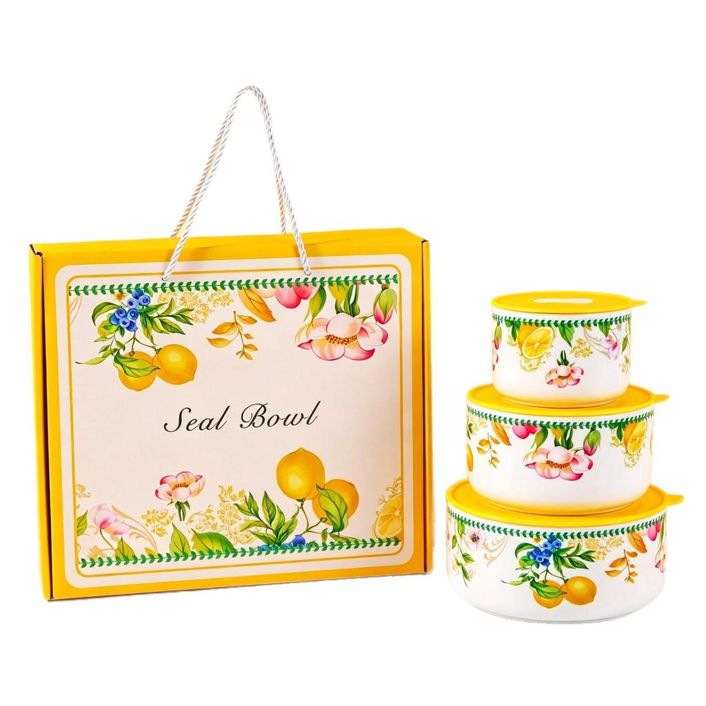 Lemon Fresh Ceramic Bowl Set with Lid - Practical Housewarming Gift Box