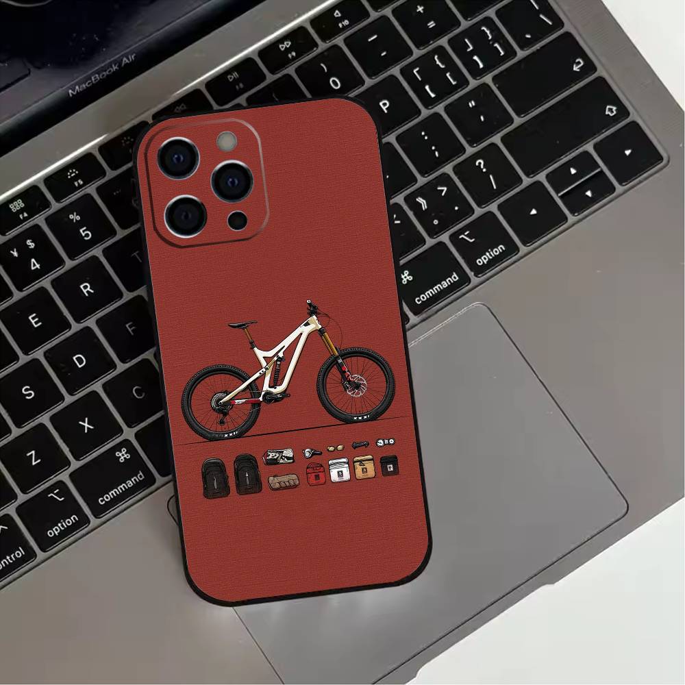 Mountain Bike Bicycle cool Phone Case For iPhone 17,16,15,14,13,12,11 Plus,Pro Max,XS,Soft Silicone Black Cover