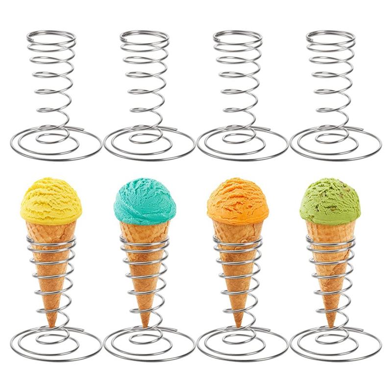 8 Pack Silver Ice Cream Cone Holders, Stainless Steel Cone Holders Food Cone Display Stands