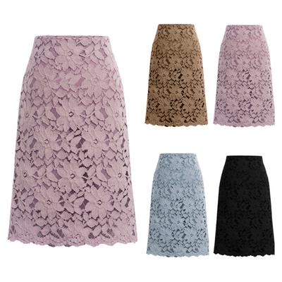 Облегающая юбка, ажурная кружевная элегантная юбка трапециевидной формы длиной до колена с высокой талией для офиса