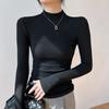 Облегающая футболка-рубашка для женщин на осень и зиму, новая модель, воротник-стойка, длинные рукава, утягивающий внутренний слой, плюс бархатный термобелье