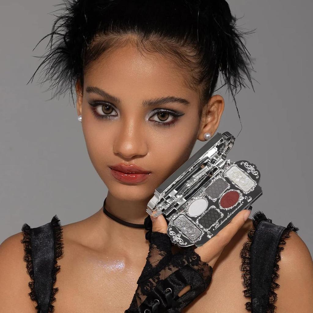 Палетка макияжа Flower Knows Swan Ballet из шести цветов, Черно-красные тени для век с 4 матовыми + 2 мерцающими оттенками 0,23 унции(02 Чёрный лебедь)