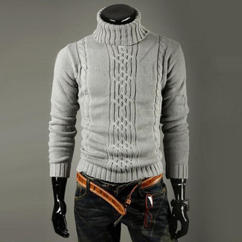Mens Knitting Sweaters Casual Braid Double Collar Tops Winter Man High Neck Thick Warm Pullover