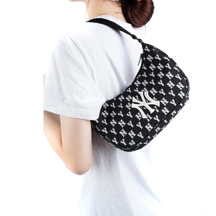 New MLB NY Yankees Hobo Bag Shoulder Bag Monogram Collection Women's Black/White 3ABQS012N-50BKS