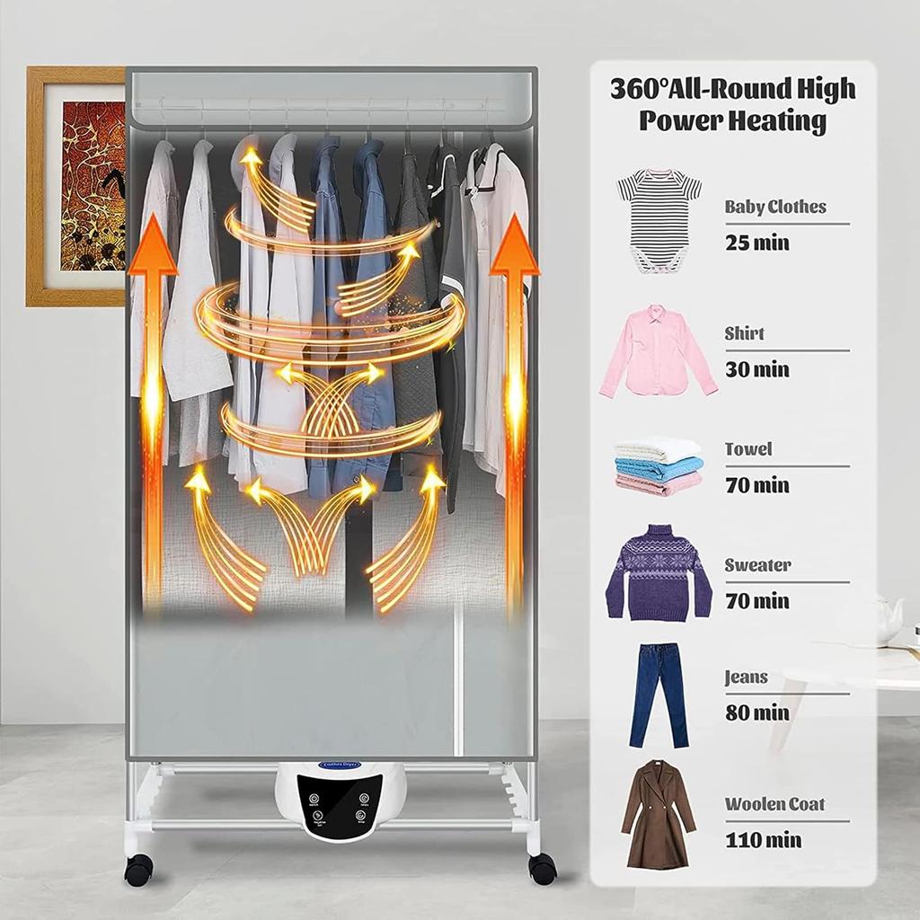 Electric Clothes Dryer with Remote Control and Timer, 1300W Large Capacity 2-Tier Heated Airer with Cover, Indoor Foldable Drying Rack, Overheat