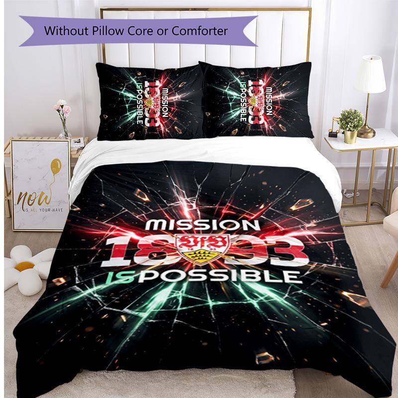 VfB Stuttgart Football Printed 3 Pieces Bedding Set, Comfortable Skin Friendly Bedroom Duvet Cover Set