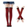 Womens Striped Arm Warmers Leg Warmers Set Winter Knitted Over The Knee High Socks Long Fingerless Gloves Set for Christmas Halloween