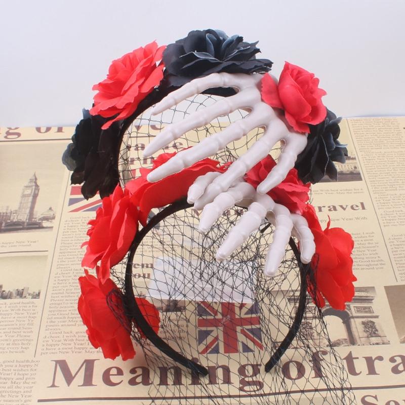 Взрослые Дети Гот Скелет Роза Форма Повязка на Голову Сочетание Цветов Обруч для Волос Прямой Эфир Рождественская Вечеринка Головной Убор