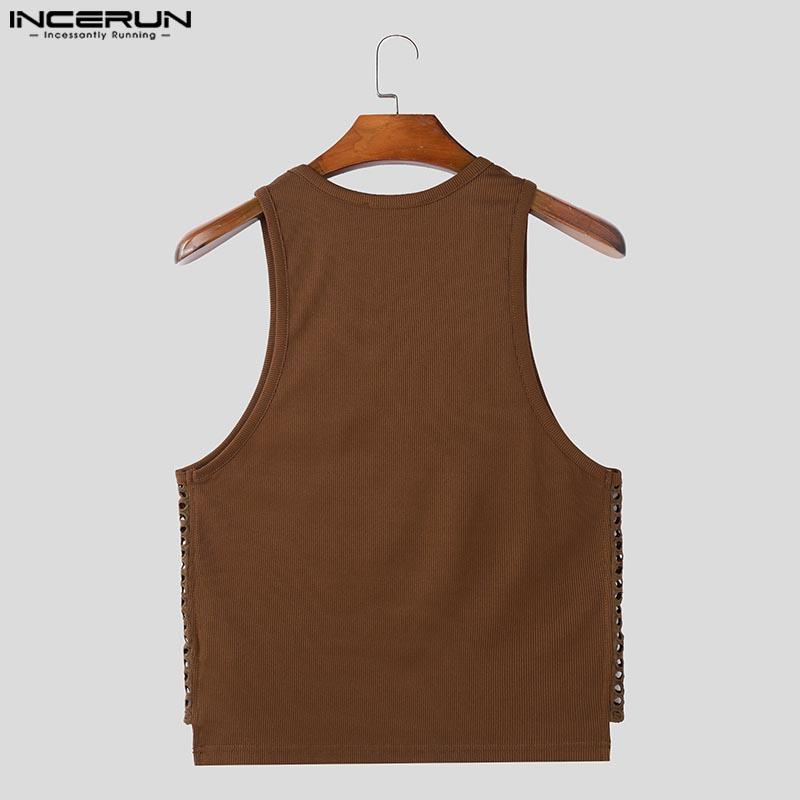 INCERUN Мужские летние майки без рукавов с вырезами по бокам, облегающие укороченные футболки