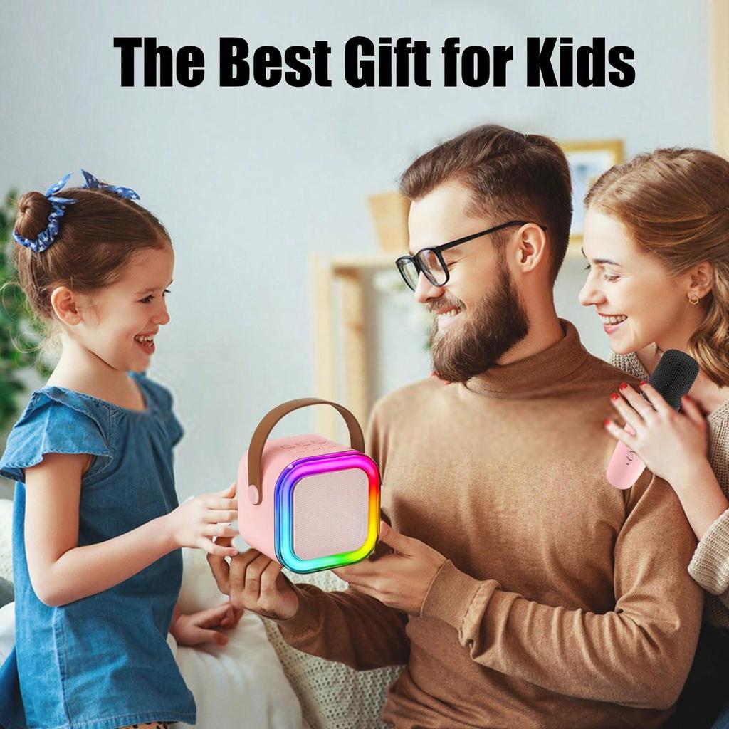 Karaoke Machine, Mini Karaoke Machine with Wireless Microphone, Portable Speaker with Voice Changer Effect and LED Light, Best Gift Toys for Boys and