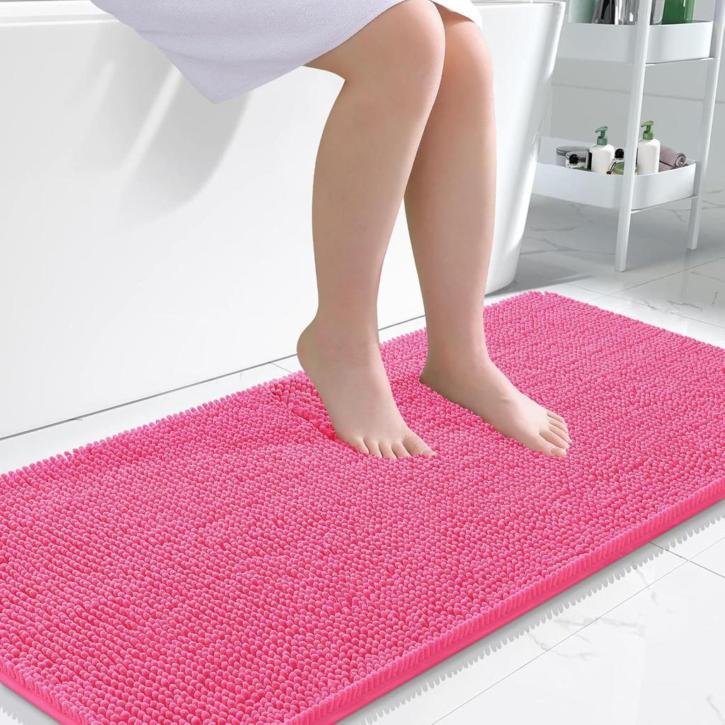 Long Haired Chenille Floor Mat Absorbent Carpet Plain Color Anti Slip Home Foot and Door Mat Home Hotel Bathroom Bedroom Foot Pedal