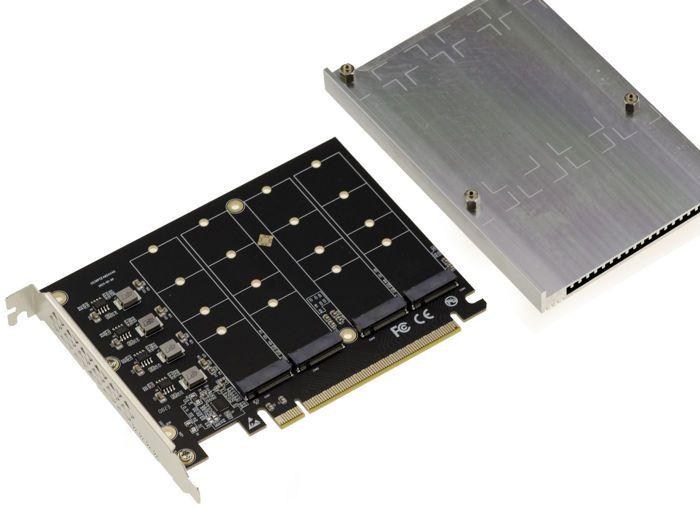 Carte contrôleur M2 PCIe 3.0 x16 pour 4 SSD M.2 NVMe M Key avec radiateur aluminium